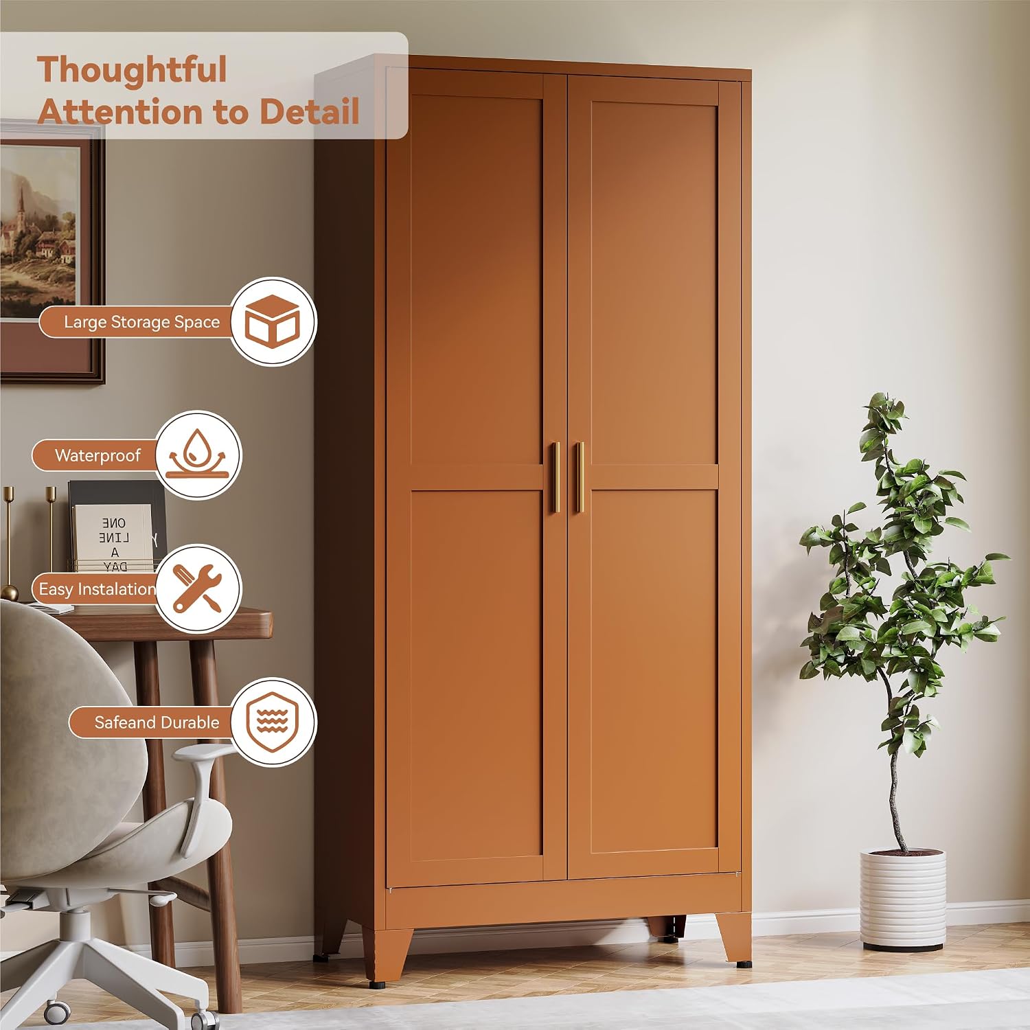 Baborokic 71H Tall Metal Storage Cabinet with 2 Doors and Adjustable Shelves,Kitchen Pantry Storage Cabinets,Tall Freestanding Cupboard for Bathroom,Office,Dining Room,Rustic Brown