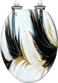 Elongated Toilet Seat luxury black white golden feathers Resin Toilet Seat Slow Quiet Close Lid with Quick-Release Hinges Cover Bumpers Easy to Clean Install