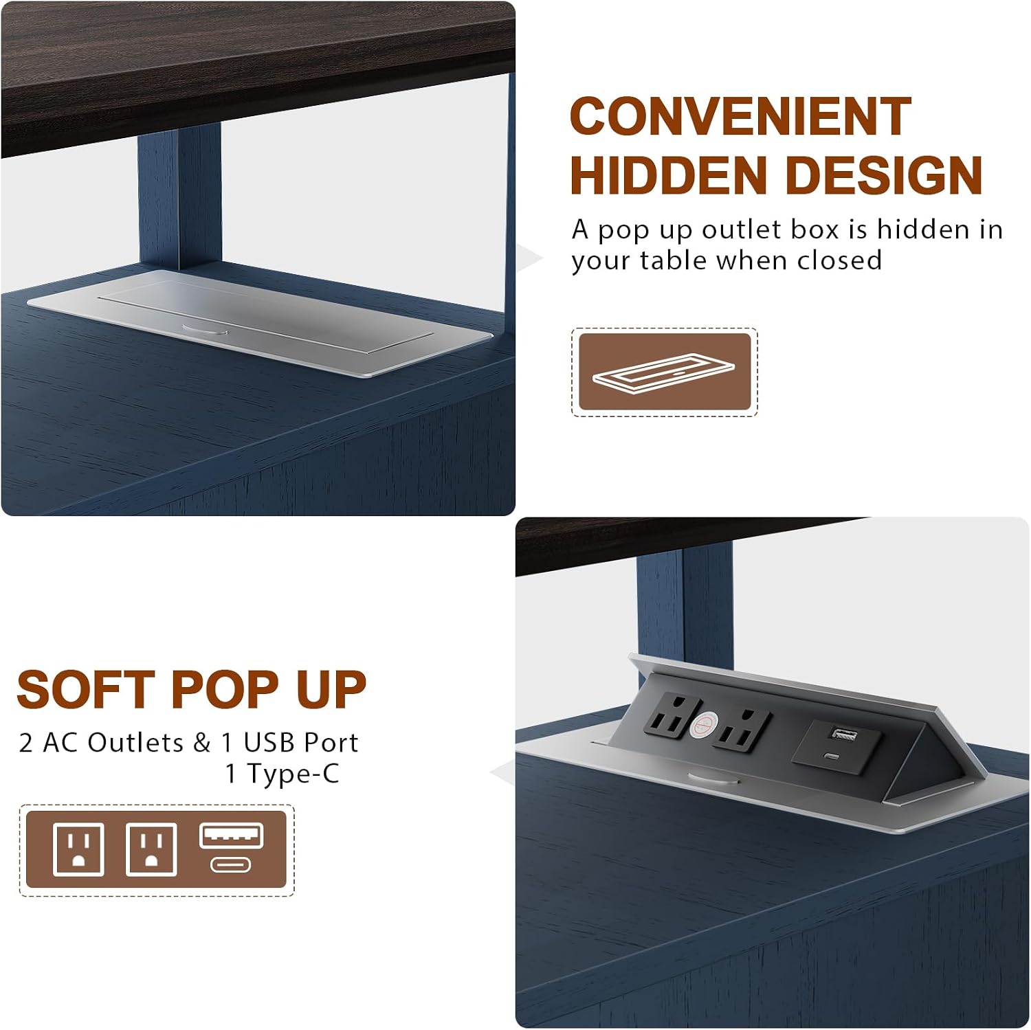 HIFYOBRO Narrow End Table with Flip Top Charging Station Set of 2, Side Table with 2 Drawers, Type-C & USB Port & Power outlets, Wooden Storage End Table for Living Room, Bedroom