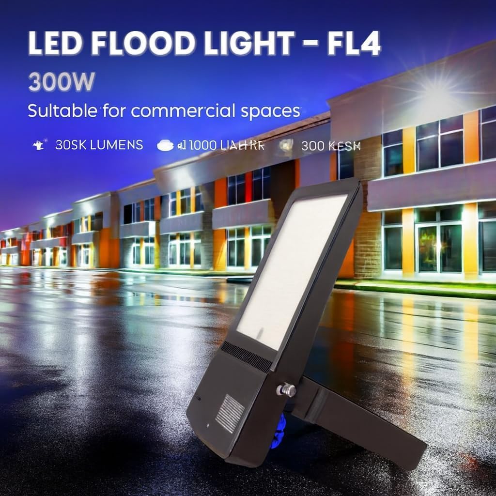 300W LED Flood Light Outdoor with Photocell, 43,500 Lumens, Waterproof Street & Area Lighting Fixture
