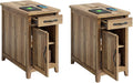 LINSY HOME End Table Set of 2 with Charging Station, Modern Farmhouse Sofa Couch Side Table, Wooden Bedside Table for Living Room Bedroom, Narrow Nightstand with Storage for Small Space, Brown
