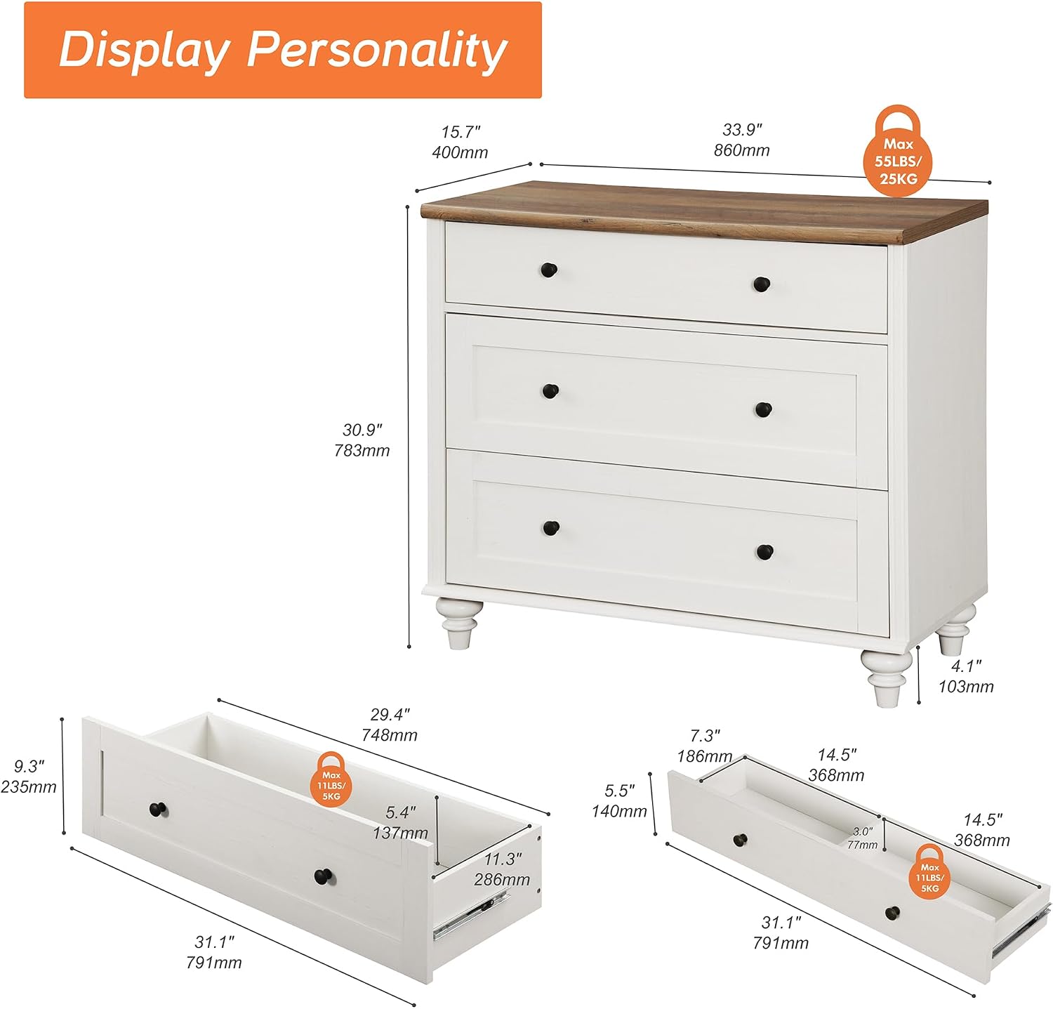 WAMPAT Farmhouse Set of 2 End Table with 6 Drawers, Large Mid Century Modern Wood Bedside Table Night Stand, Wide Sofa Side End Table 6 Drawers for Living Room, Bedroom, White
