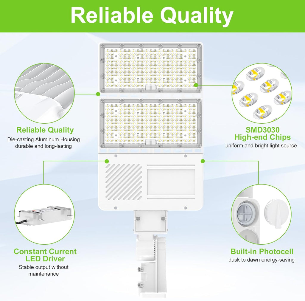 320W LED Parking Lot Light with Photocell UL Listed 48000LM 5000K LED Shoebox Light Pole Flood Fixture IP65 Commercial Area Lighting Arm & Slip Fitter in 1 Mount, AC100~277V