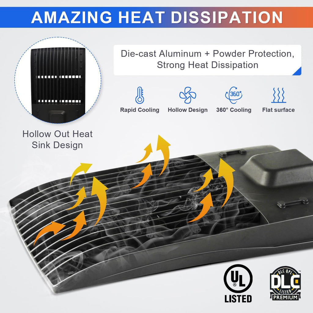 OSTEK 300W LED Parking Lot Light, 42000lm(140lm/w) 5000K LED Shoebox Light -Slip Fitter Mount, Outdoor Area Street Lighting [600-750W HID/HPS Equiv.] Commercial Outdoor Lighting 100-277V,UL&DLC Listed
