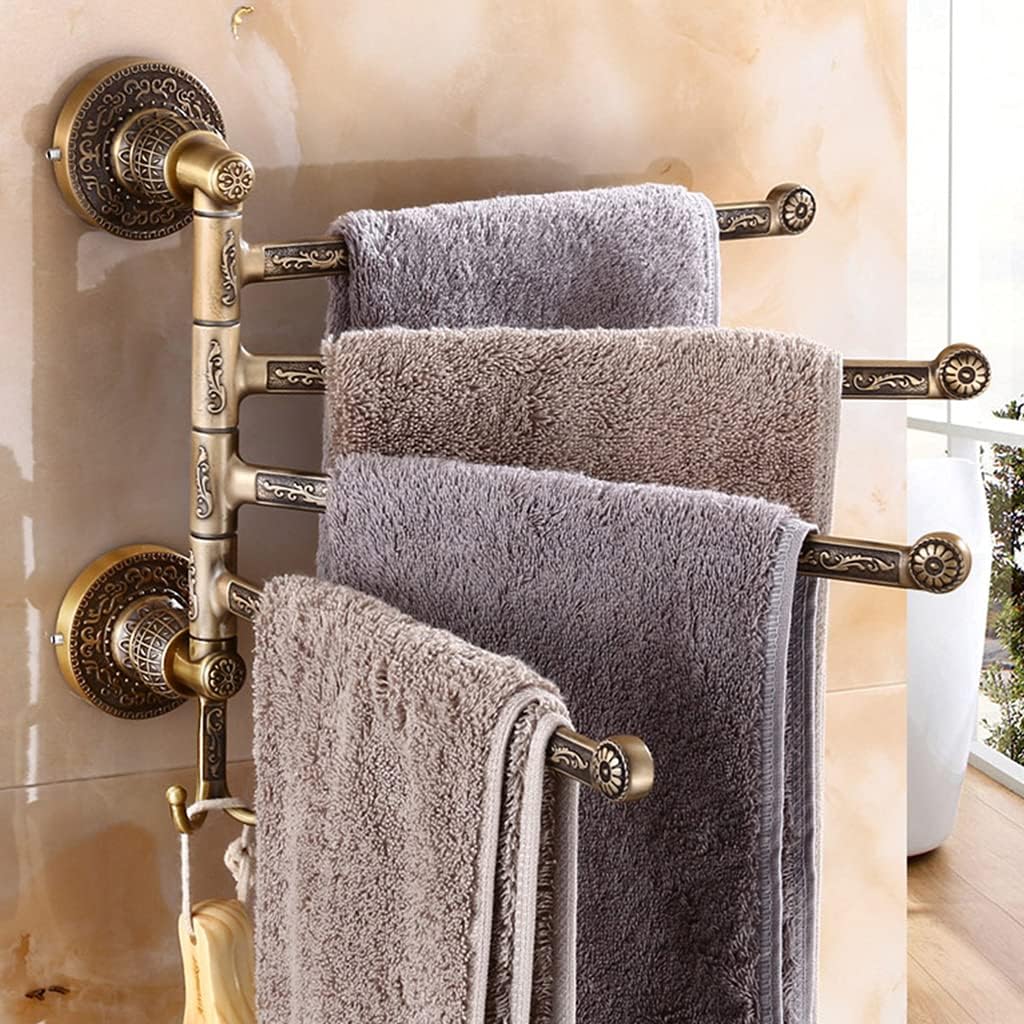 ZHOUXIAO Luxury Swing Out Towel Bar Black Gold Finish/Towel Racks for Bathroom or Kitchen, Metal Towel Bar Folding Arm Swivel Hanger Bathroom Storage Organizer Wall Mounted 5Bars