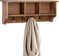 Renew Solid Wood Wall Mounted Coat Hook, Storage, 3 Cubbies, 4 Double Hooks, Natural Brown Finish, Easy Installation, French Cleat, Ideal for Entryway Organization, 36 in. W x 9 in. D x 14 in. H