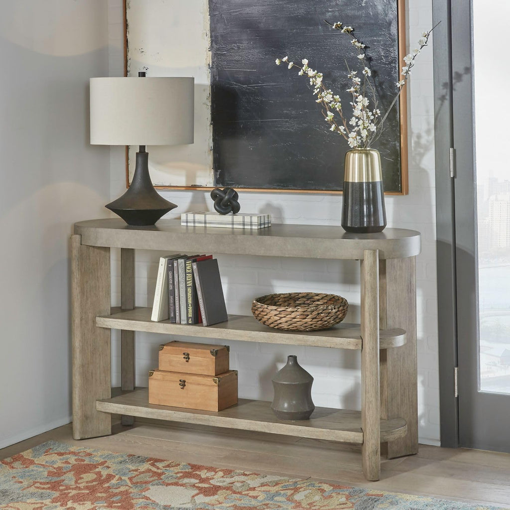 Liberty Furniture Affinity Sofa Table for Living Room - Dusty Taupe Faux Concrete Tops