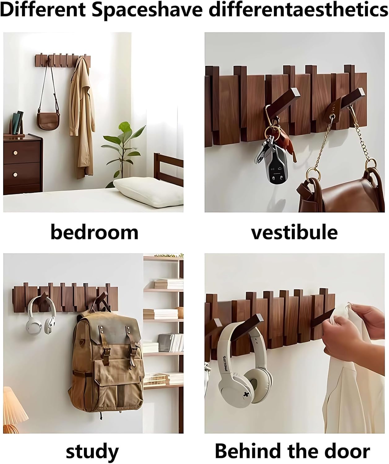 Wall Mounted Piano Key Hanger | Flip Style Hook | Entrance Wall Art Hook, Made of Oak Wood (3 Times Painted, 4 Times Polished) (Arc Beech, 12Hooks)
