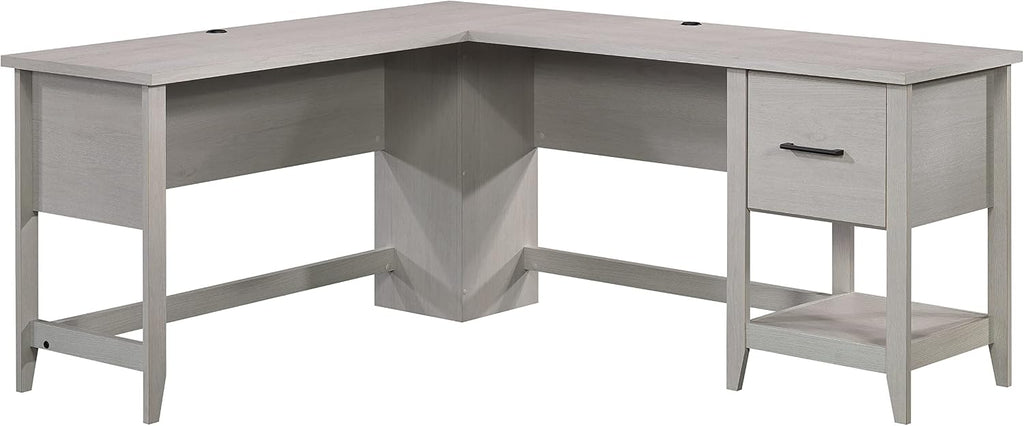 Sauder Summit Station L-Shaped Corner Home Office Desk with Drawer and Open Storage Shelf, in Glacier Oak