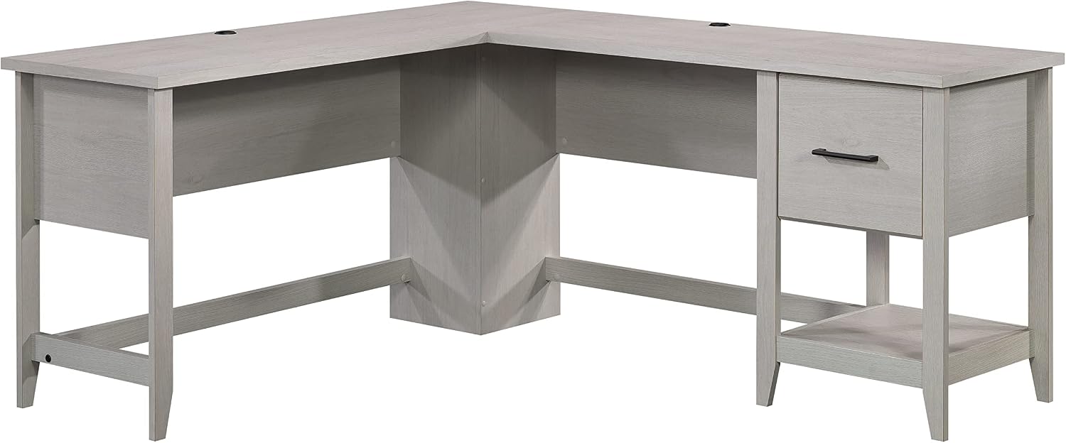 Sauder Summit Station L-Shaped Corner Home Office Desk with Drawer and Open Storage Shelf, in Glacier Oak