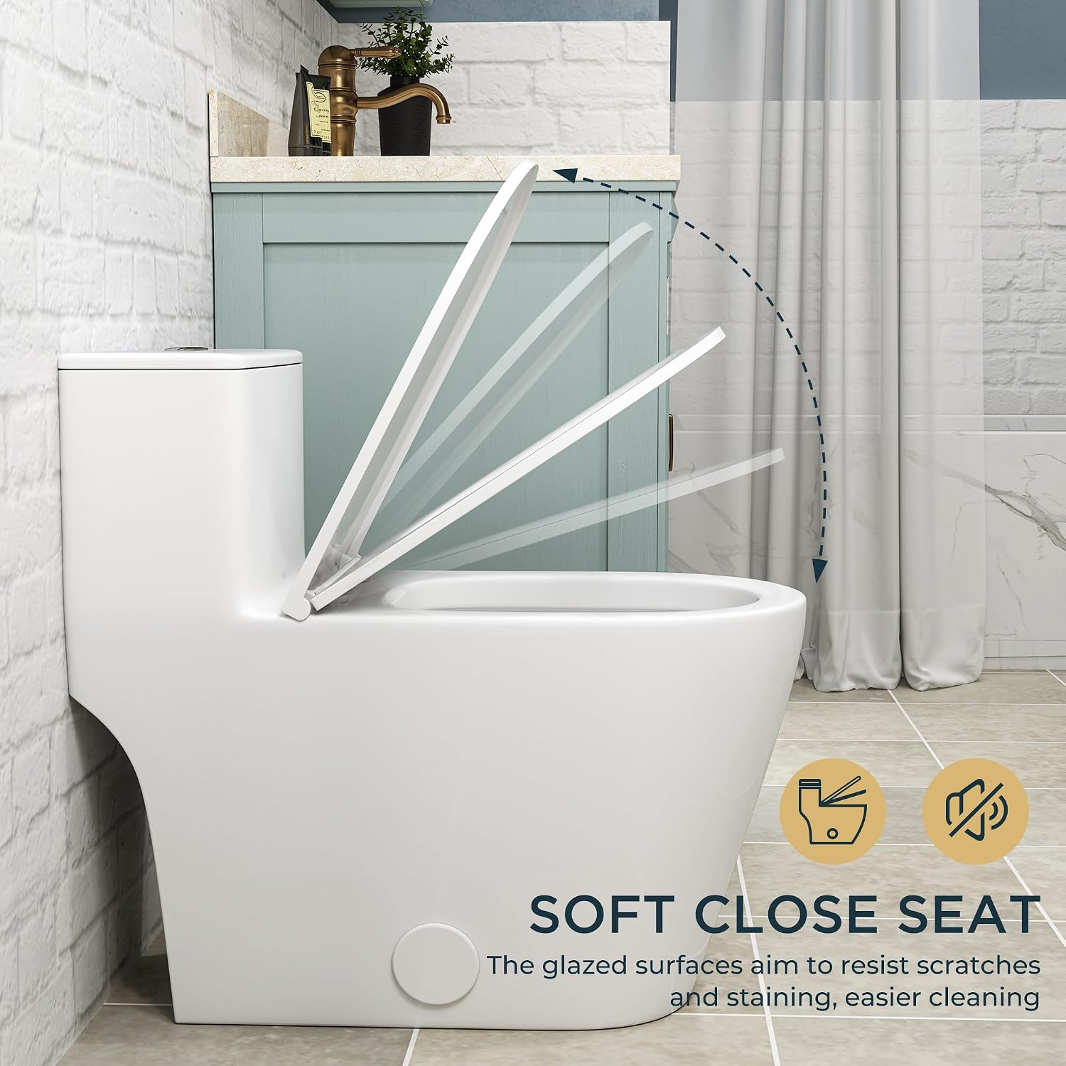 Compact One-Piece Elongated Toilet Dual Flush 1.1/1.6 GPF Siphon Flushing, 12 inch Rough-In, 16-1/8 inches Comfort Standard Height, Quiet Soft-Close Seat, Fully Skirted Easy-Clean Design (White)