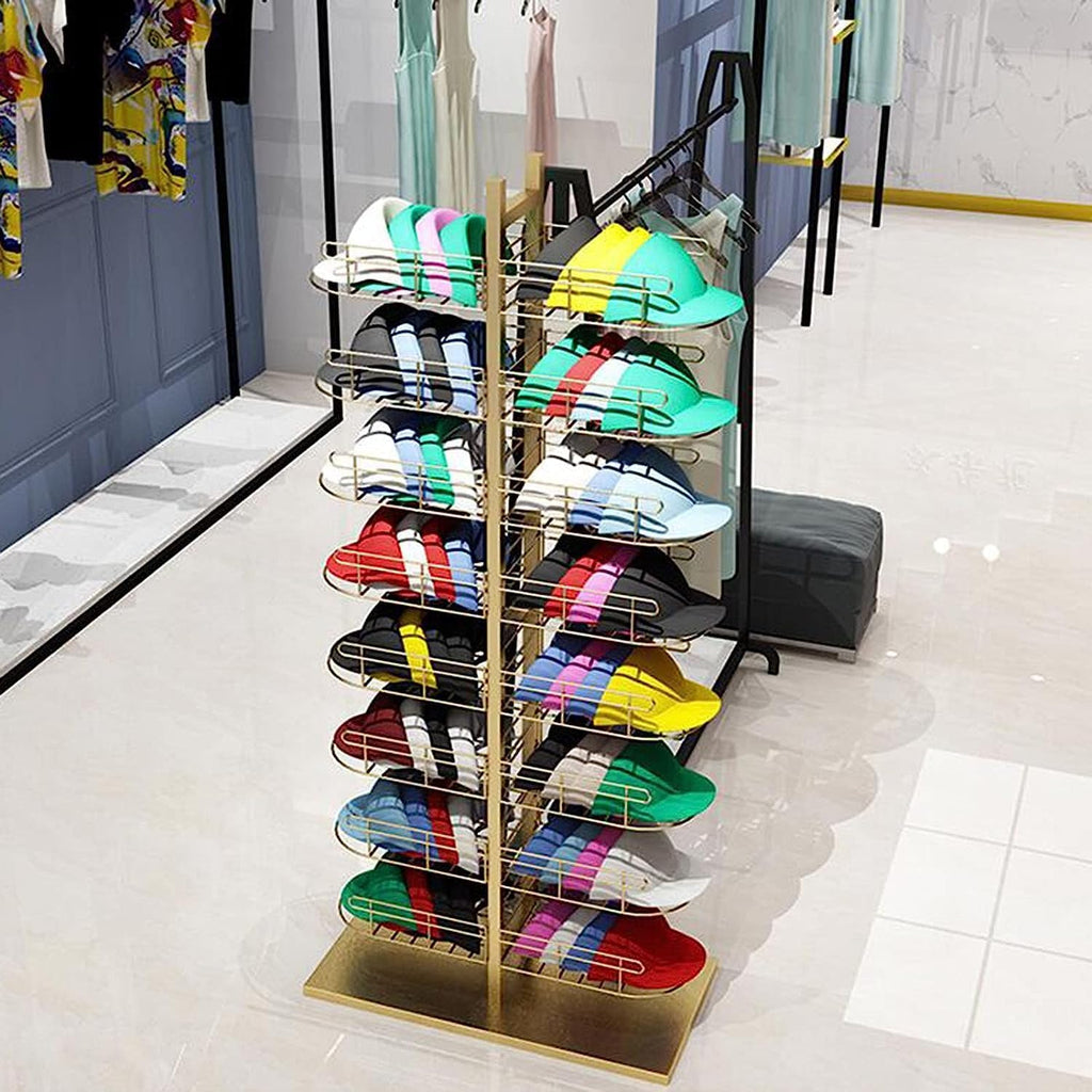 Floor Standing Store Display Stand,8 Tier Hat Rack,Baseball Cap Rack,Modern Headwear Wig Rack,Double Sided Metal Storage Rack For Commercial Boutique Retail,B
