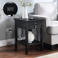 Convenience Concepts American Heritage Logan End Table with USB Ports & AC Outlet 18' - Square Living Room Side Table with Storage Drawer & Pull-Out Shelf, Bedroom Nightstand with Charging, Black