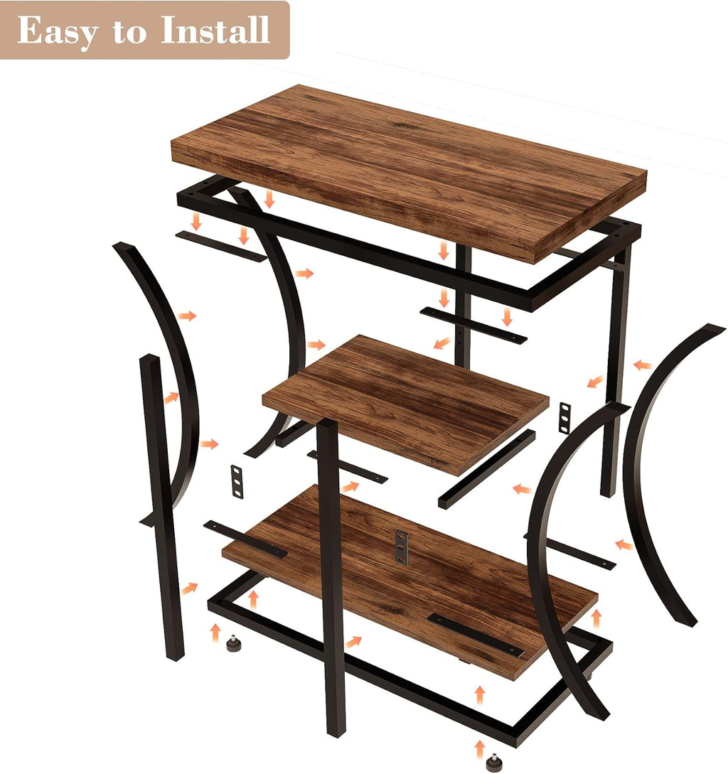 3-Tier End Table, Rustic Nightstand with Storage Shelves, Narrow Side Table for Living Room, Bedroom, Small Spaces – Wood and Metal Accent Table(Set of 2) (2, Rustic Brown)