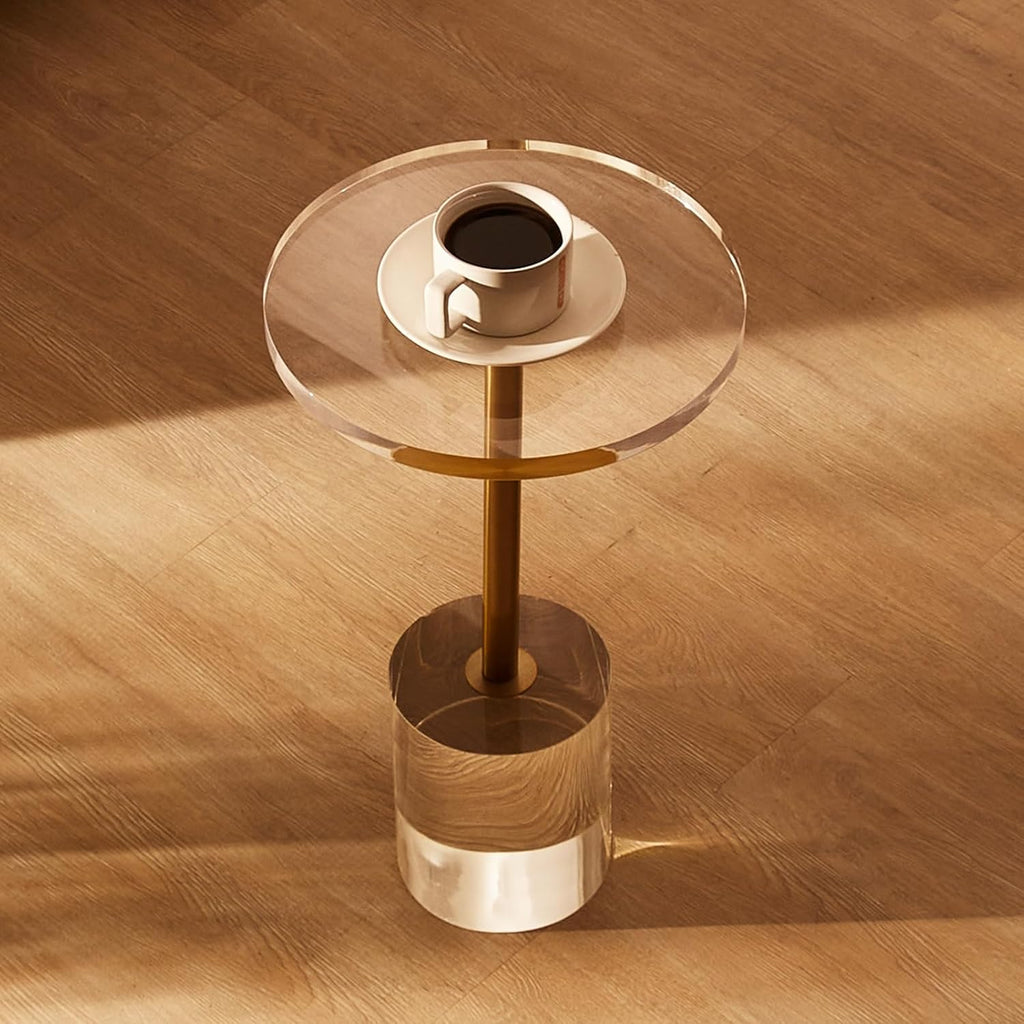 VEVOR Clear Acrylic Coffee Table, Acrylic Side Table with a Solid Base, 11.9 x 11.9 inch Round Tabletop, 21.4 inch High, for Coffee, Drink, Food, Snack Used in Living Room, Bedroom, and Study