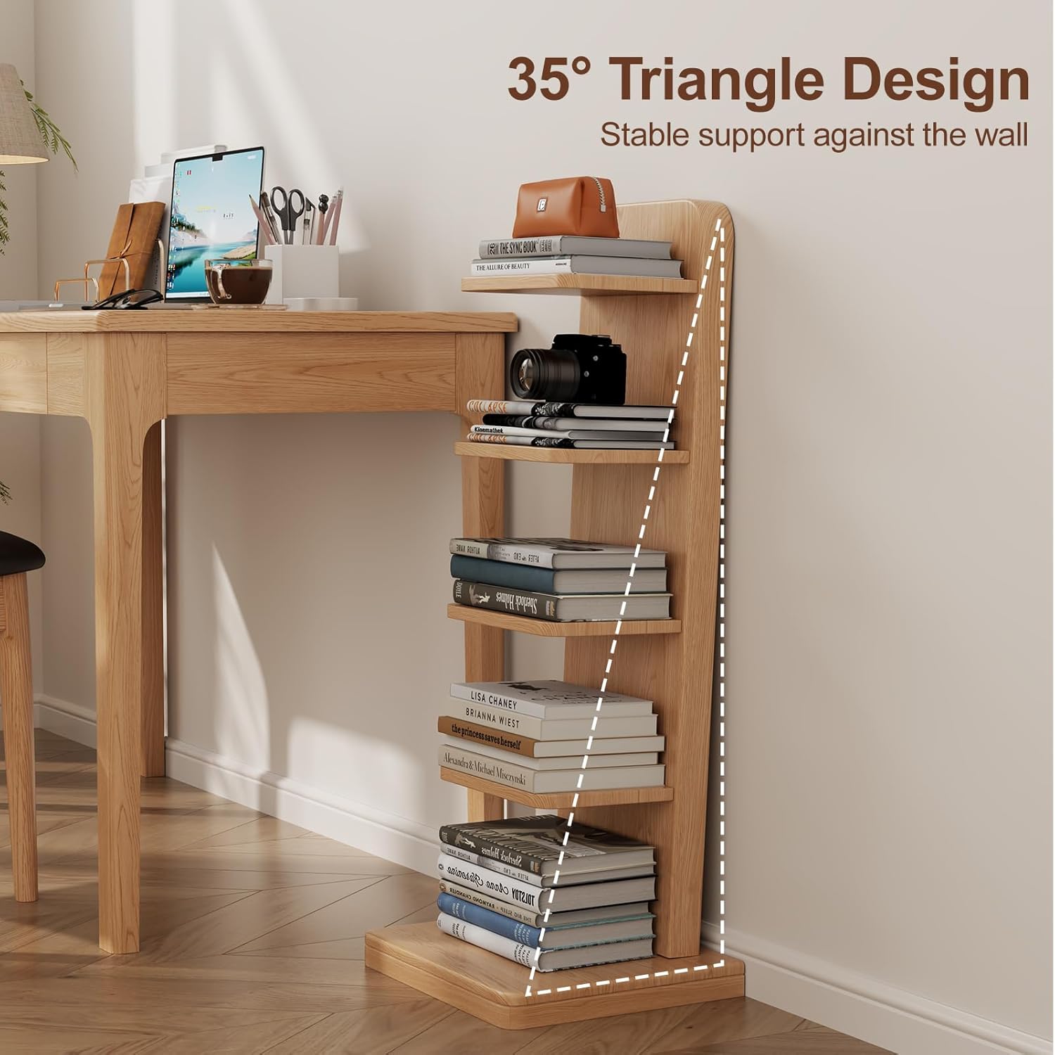 WoodsWhisper Solid Wood 5-Tier Narrow Bookshelf Small Spaces Open Storage | Solid Wood | Narrow Design | 5 Tier Storage | Anti-Tip | Easy Assembly