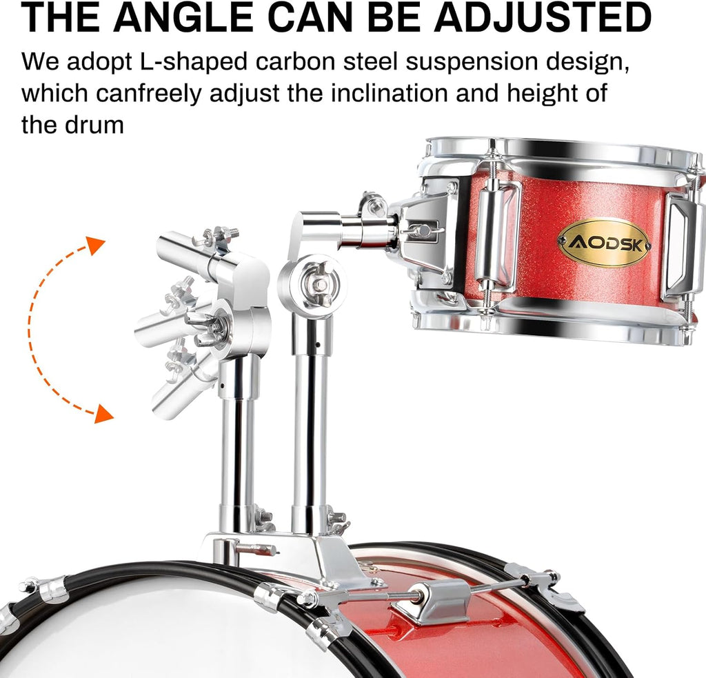AODSK Drum Sets 5-Piece for Beginners, 14 inch Full Size Complete Drum Kit with Adjustable Throne, Cymbal, Hi-Hat, Pedal & Drumstick
