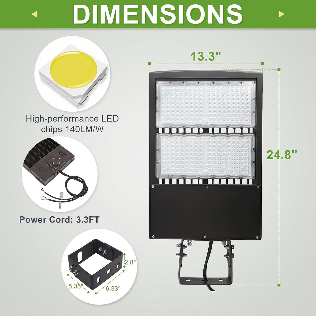 200W LED Shoebox Parking Lot Lights, 20KV Surge Protector, 1-10V Dimmable, 500W-600W MH Equiv, LED Street Road Lamps with Yoke/Wall Mount, 27000LM DLC Premium UL Listed 5000K 100-277VAC