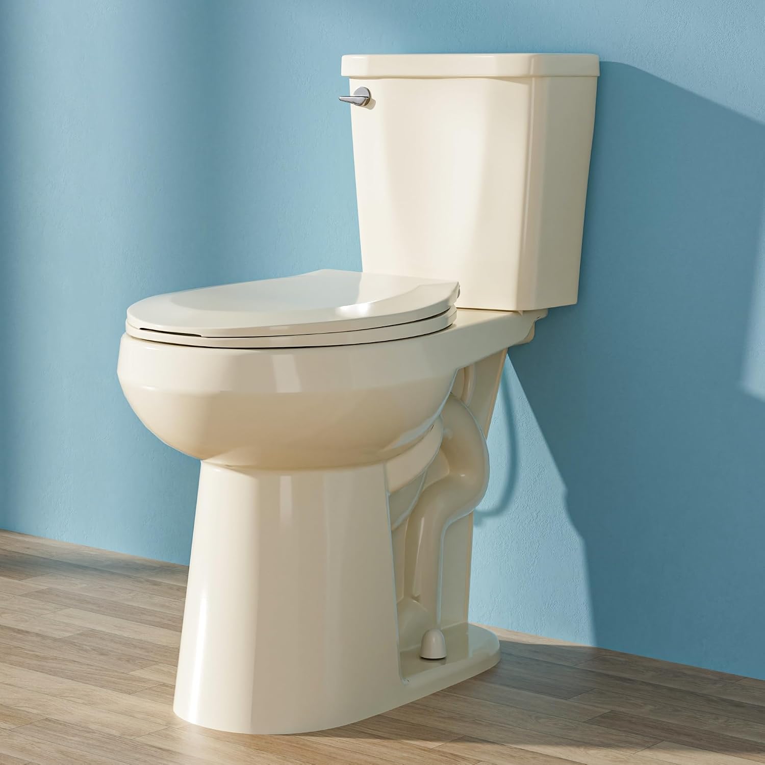 21 Inch Compact Extra Tall Toilet for Seniors 1.28 GPF Single Flush Bone | Round High Toilet for Small Bathroom Space, Comfort Bowl Height 20', 12' Rough In