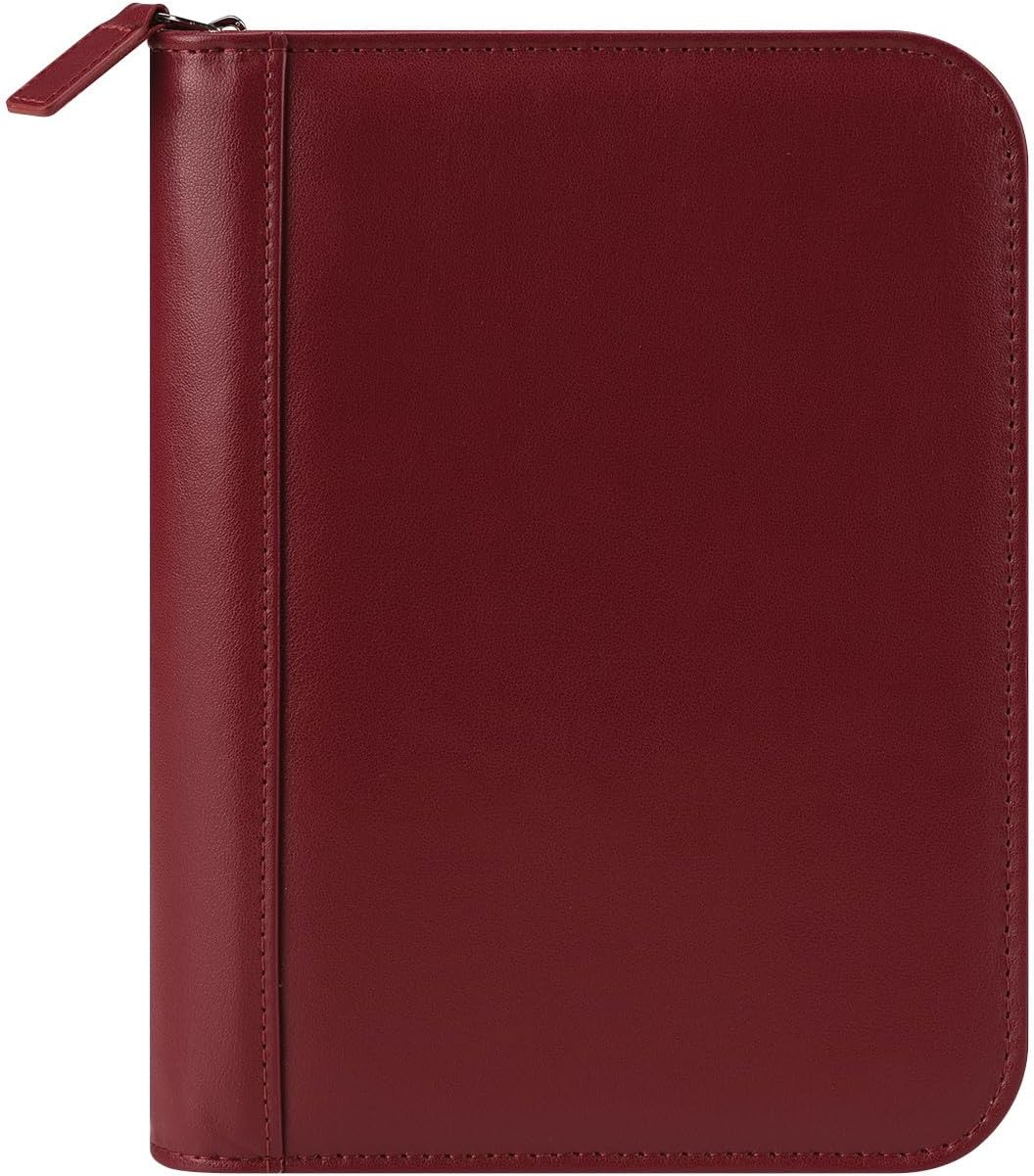 FranklinCovey - FC Signature Ring-Bound Binder for FranklinCovey Planners | Leather - Zipper Binder (Compact, Red)