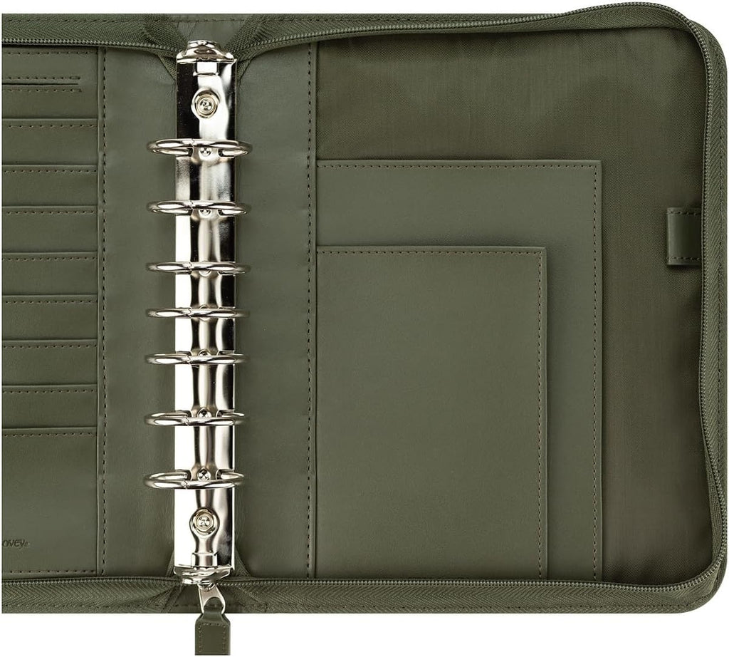 FranklinCovey - FC Signature Ring-Bound Binder for FranklinCovey Planners | Leather - Zipper Binder (Classic, Olive)