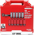Socket Set For Milwaukee 49-66-7833 1/2'' SAE/Metric Lug Nut Wheel Socket Set (Size:11.6 x 3.0 x 11.0 in) - 11 PC, Red