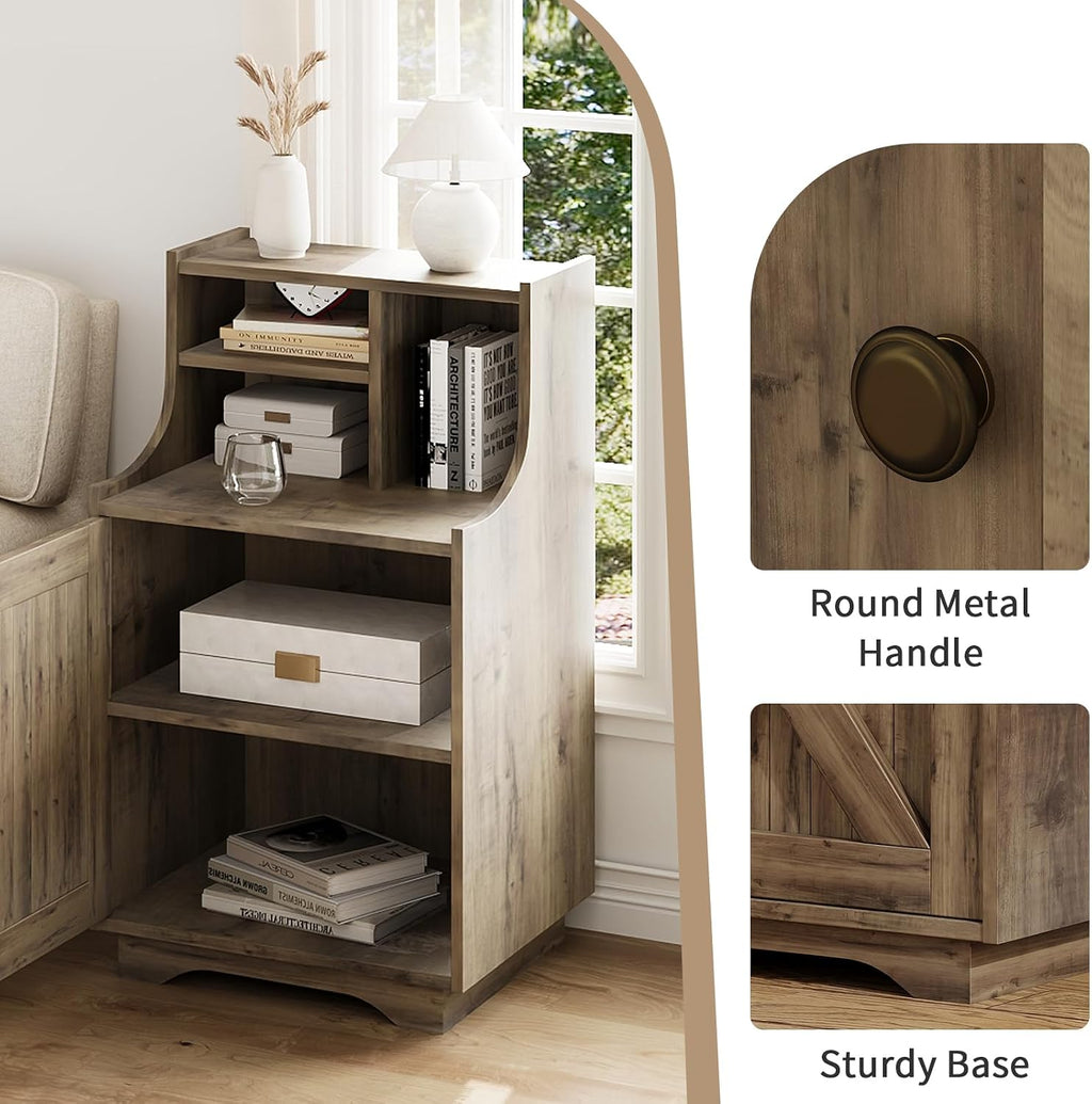 4ever2buy Nightstand Set of 2, Night Stand with Hutch, 30' Tall Bedside Table End Table for Bedroom Living Room Sofa Office, Oak