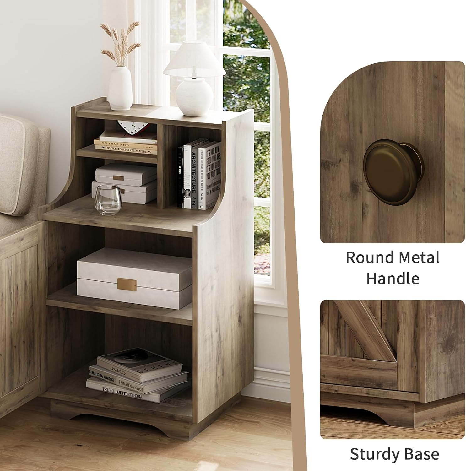 4ever2buy Nightstand Set of 2, Night Stand with Hutch, 30' Tall Bedside Table End Table for Bedroom Living Room Sofa Office, Oak
