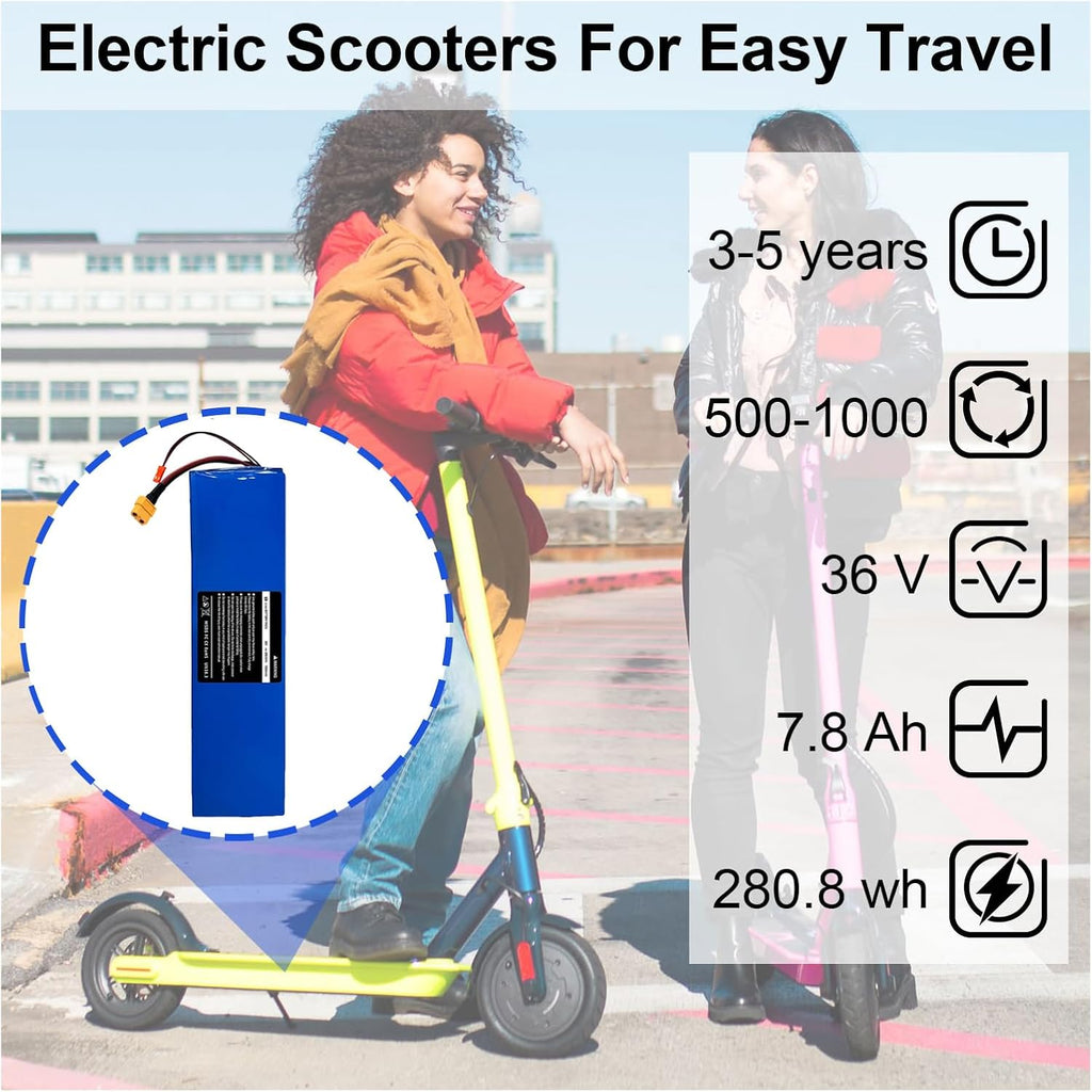 36V E Scooter Replacement Lithium Battery 280.8Wh, 7.8Ah Battery for Hover-1 Journey Folding Scooter Adult, Fit for 400W-750W Motor