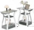 FROMJBEST End Tables Living Room Set of 2,Grey End Table with Charging Station,Grey Side Table, Nightstand for Bedroom, 3 Tier End Table with Storage Shelf for Living Room