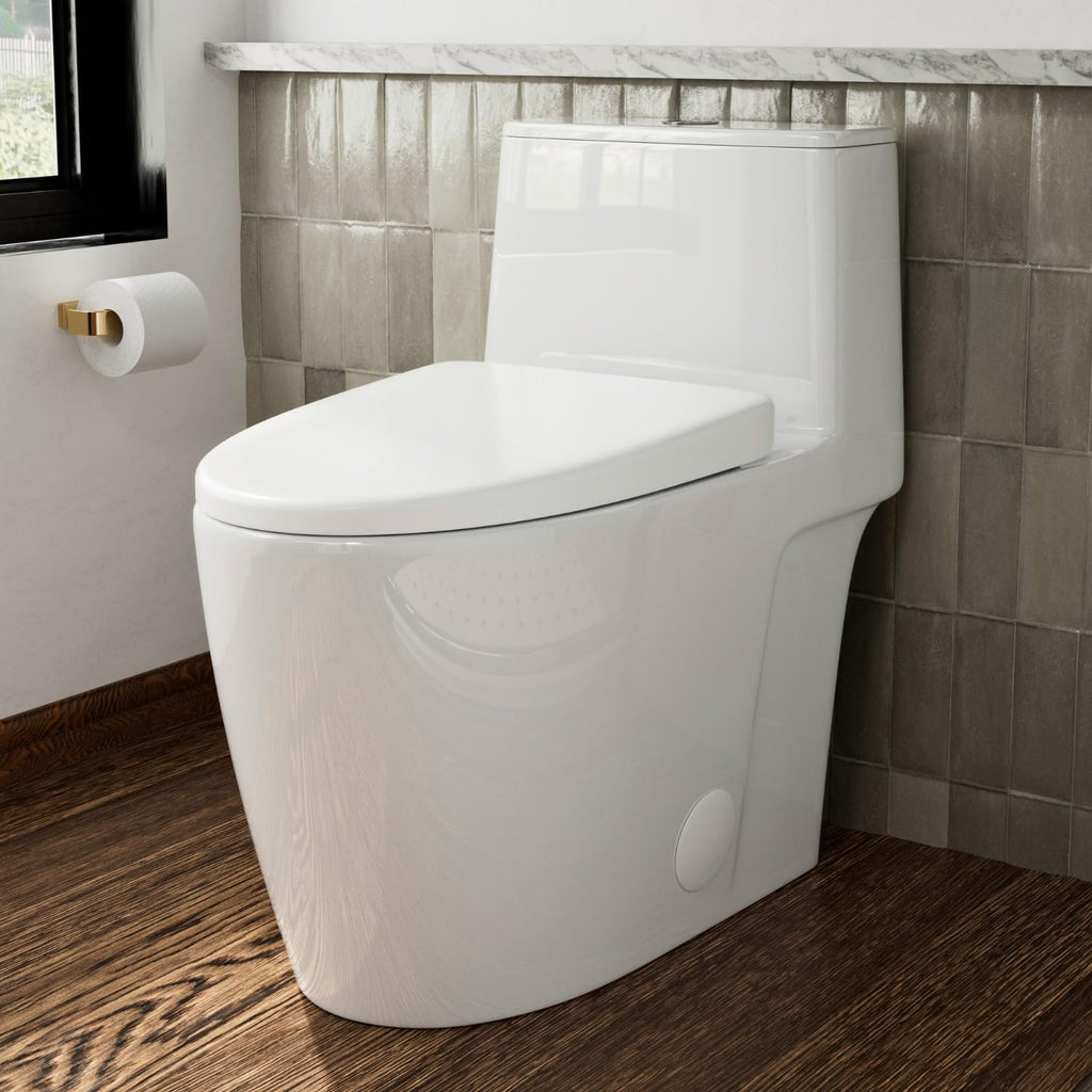 17.3' Elongated One Piece Toilet with Rimless Swirl Flush, Los Flexi Modern Toilets For Bathrooms, ADA Chair Height, Dual Flush 1.0/1.28 GPF, White 17 Inch Toilet Bowl, Soft-Close Seat & 12' Rough-In