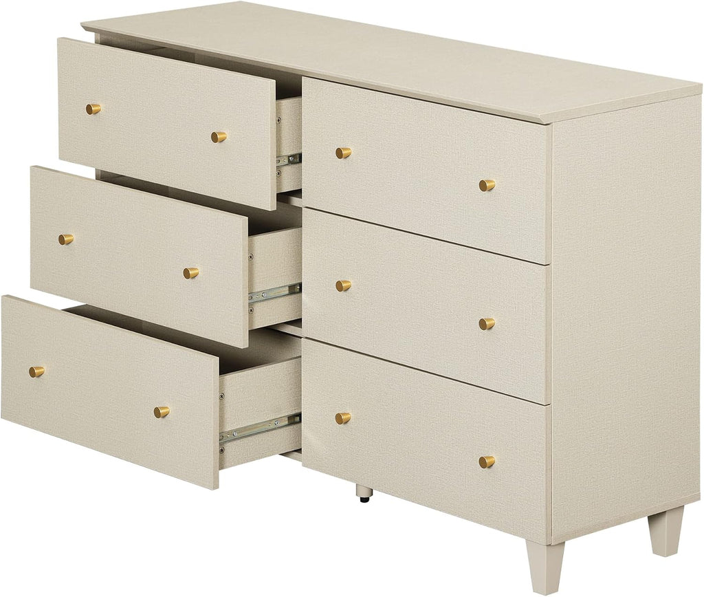 WAMPAT TV Stand with 6 Drawers for 55 Inches TVs & Set of 2 End Tables with 2 Drawers and Charging Station for Bedroom, 3 Pieces Modern Wood Living Room Funiture Table Sets, Beige