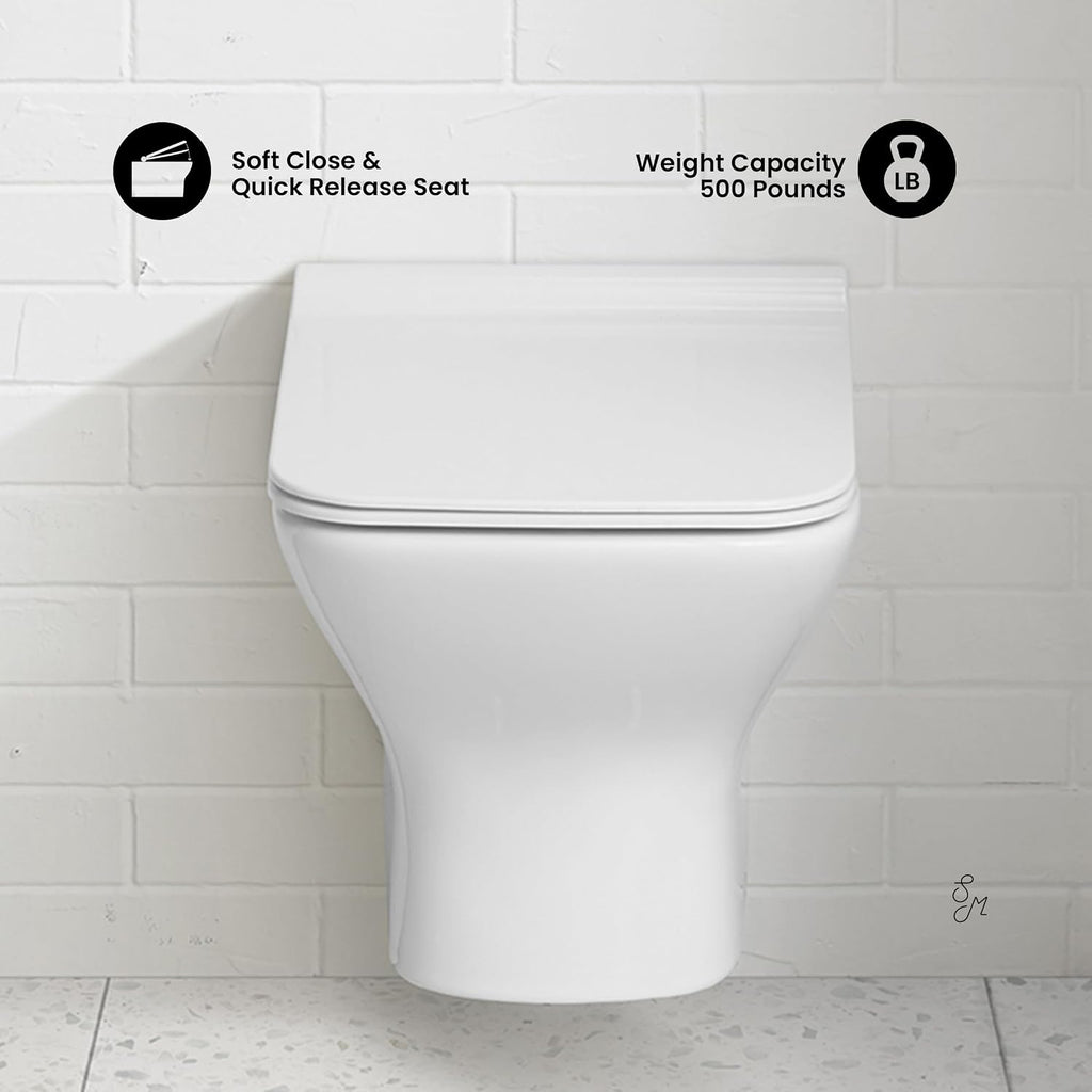 Swiss Madison Well Made Forever SM-WT455 Carré Wall Hung Toilet, Glossy White