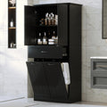 Bathroom Storage Cabinet with 2 Removable Bins, 65.8 in Tall | MDF, painted finish, adjustable shelf, 2 removable bins, enclosed storage, anti-tip, bathroom, 29.9 W x 15.7 D x 65.8 H in