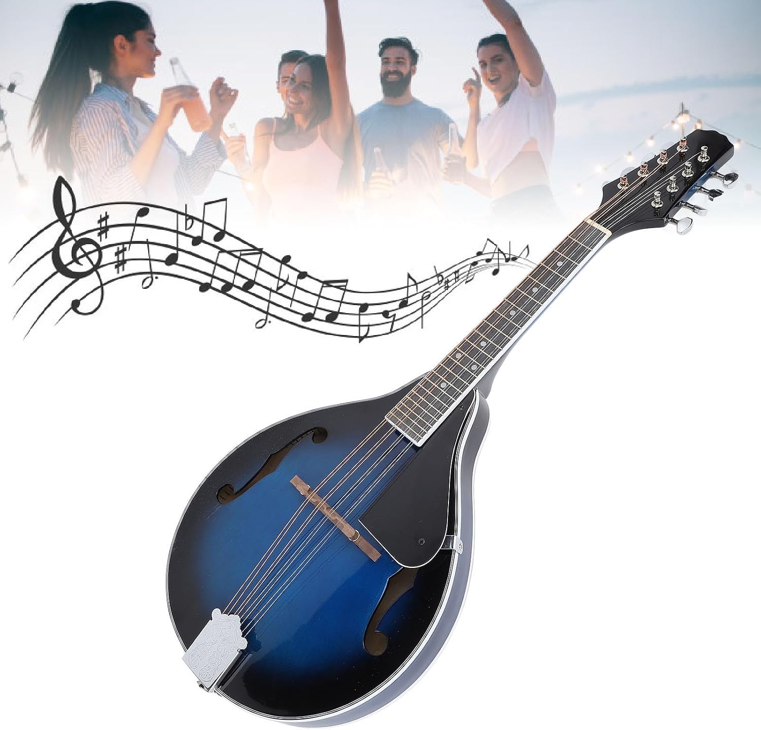A Style Mandolin Instrument, 8-String Acoustic Mandolin With Tuner, Wooden Mandolins Musical Instrument for Adults Beginners, 8-String Mandolin for