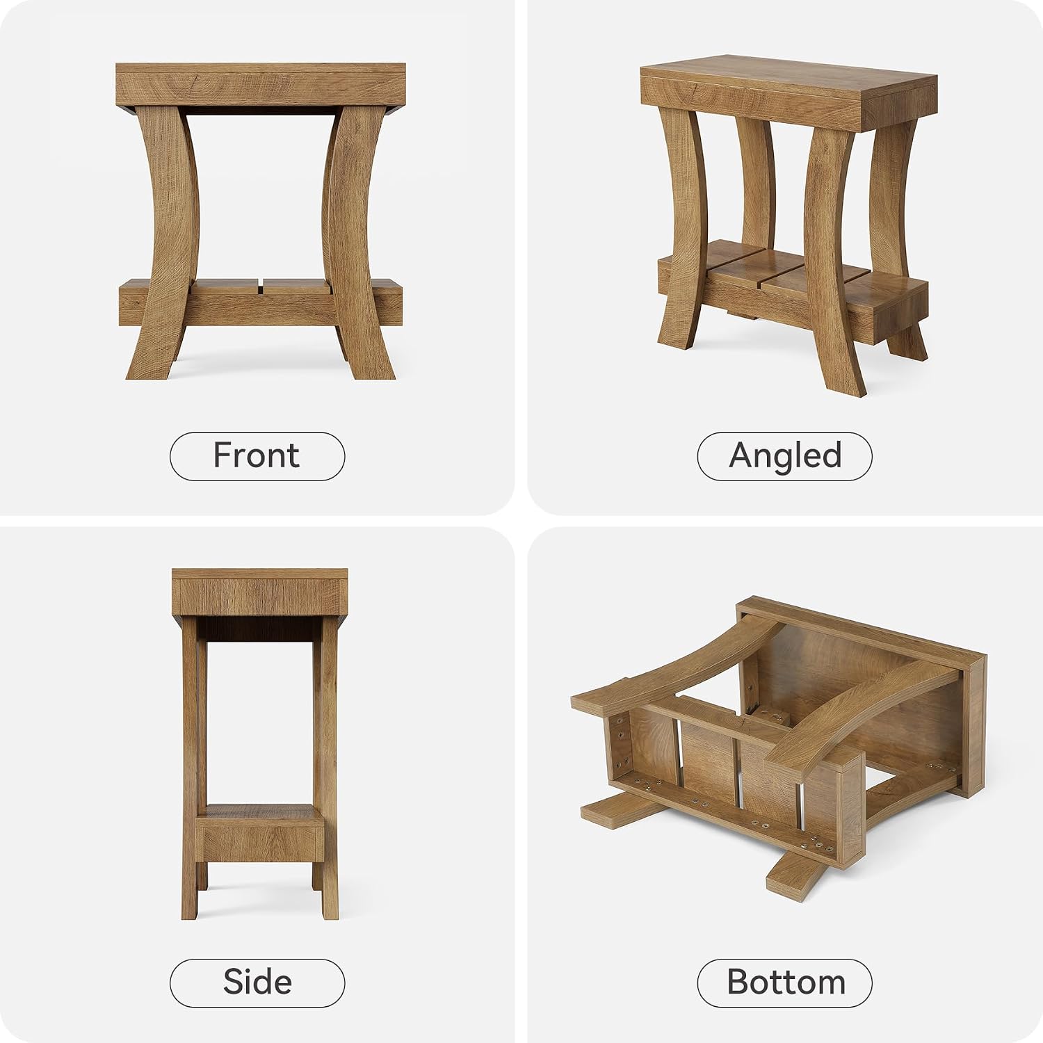LITTLE TREE Narrow Side Table with Storage Shelf, Set of 2 Rectangular End Table with Wood Legs, Small Night Stand for Bedroom, Living Room, Small Spaces, 11.81' D x 23.62' W x 23.62' H