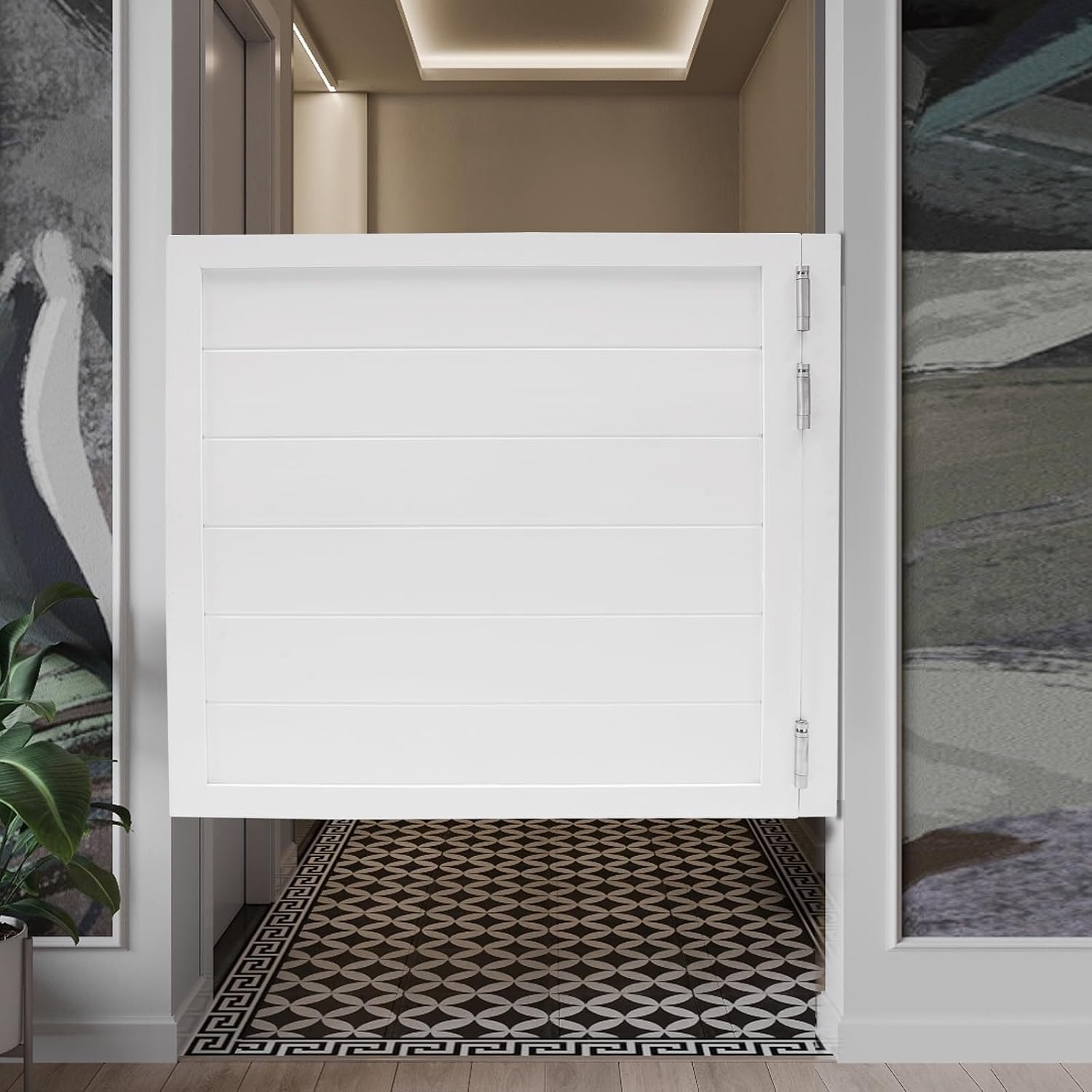 Cafe Swinging Doors,Wood Interior Saloon Half Partition Swing Door with 3 Hinges for House Kitchen Shop Entrance Pub Porch(35.4 * 35.4in-White)