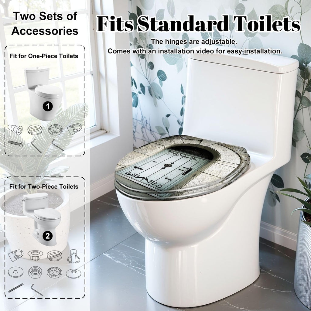 Elongated Toilet Seat Old entrance Resin Toilet Seat Slow Quiet Close Lid with Quick-Release Hinges Cover Bumpers Easy to Clean Install