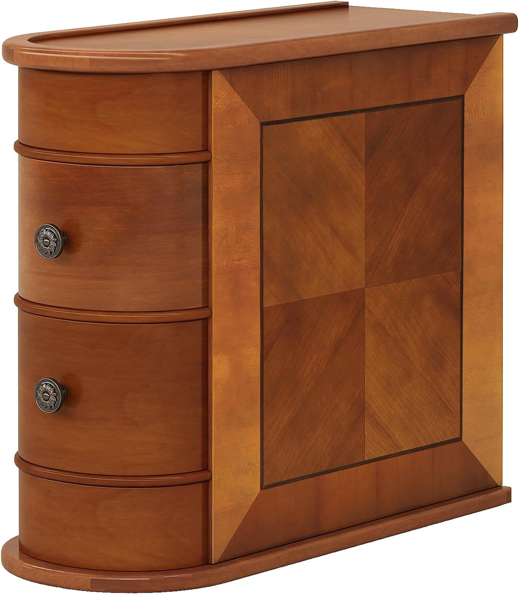 Tribesigns End Table with 2 Drawers, Sofa Side Table with Storage, No Assembly Required, Closed Back, Slim Nightstand Vintage Wood Chairside Bedside Narrow Accent Table for Living Room Bedroom, Brown