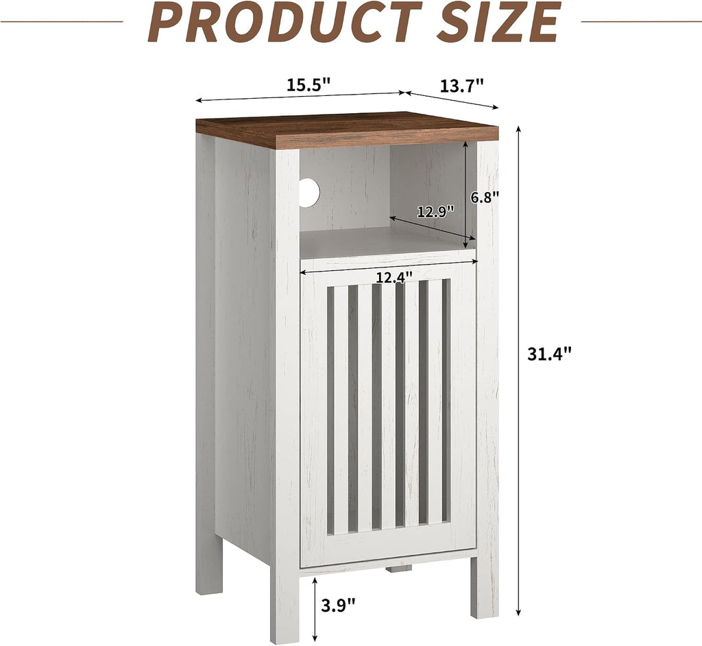 BVIUNTWO Set of 2 End Table, Farmhouse Sofa Table with Grille Door, Side Tables for Living Room, Bedroom, White