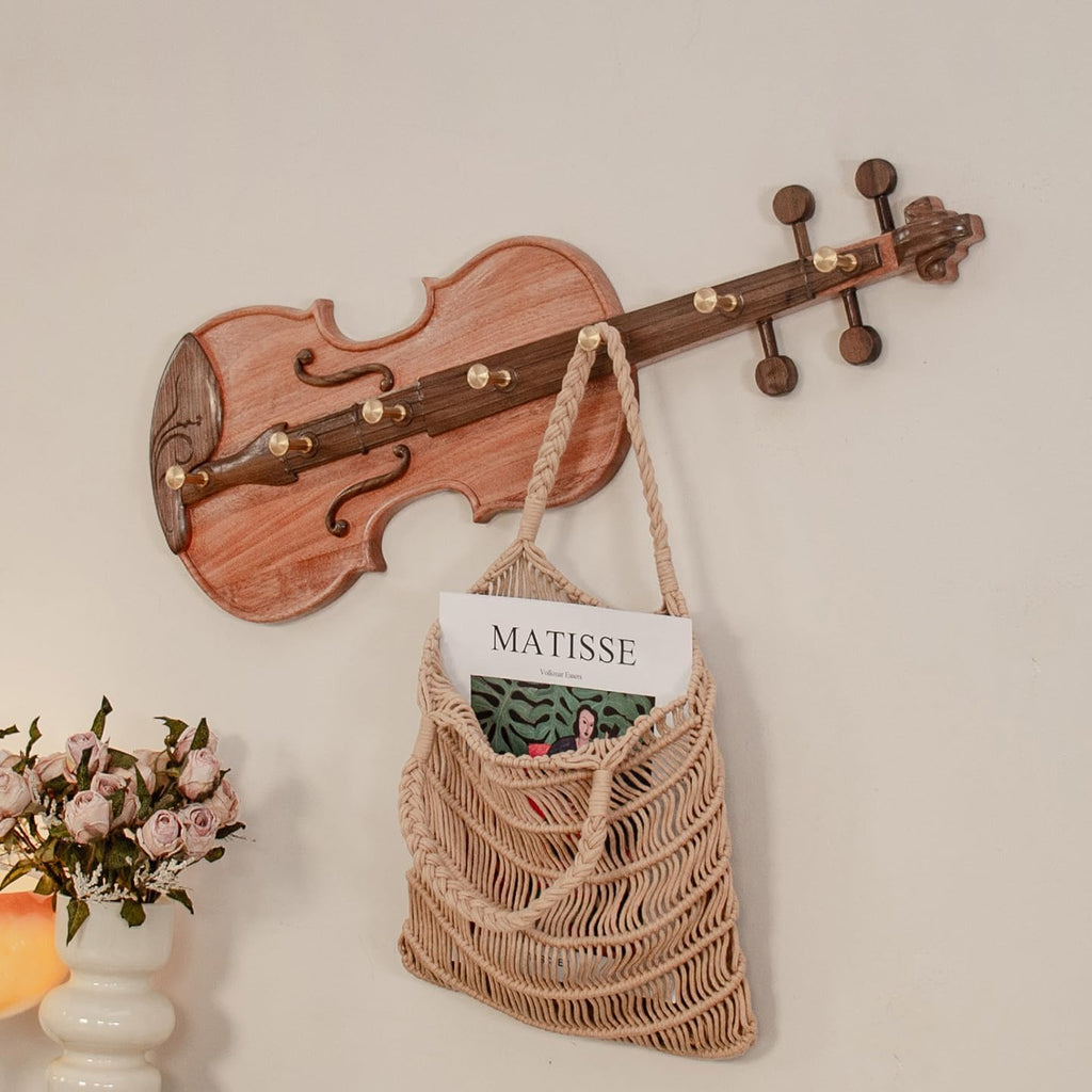 Violin-Shaped Coat Rack Solid Wood Wall-Mounted Clothes Hook can be Installed in The Study and Living Room Decorative Wooden Key, hat Clothes Hook, Entrance Entrance Storage Hook