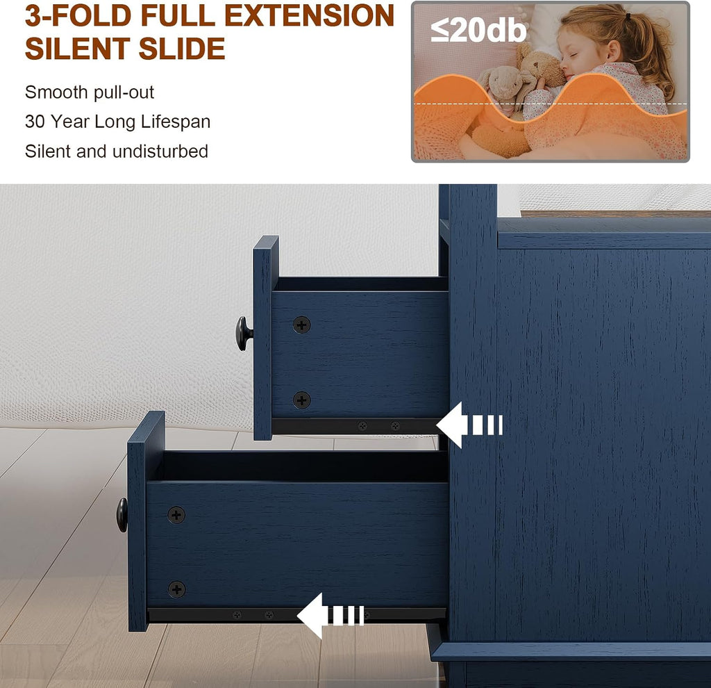 HIFYOBRO Narrow End Table with Flip Top Charging Station Set of 2, Side Table with 2 Drawers, Type-C & USB Port & Power outlets, Wooden Storage End Table for Living Room, Bedroom