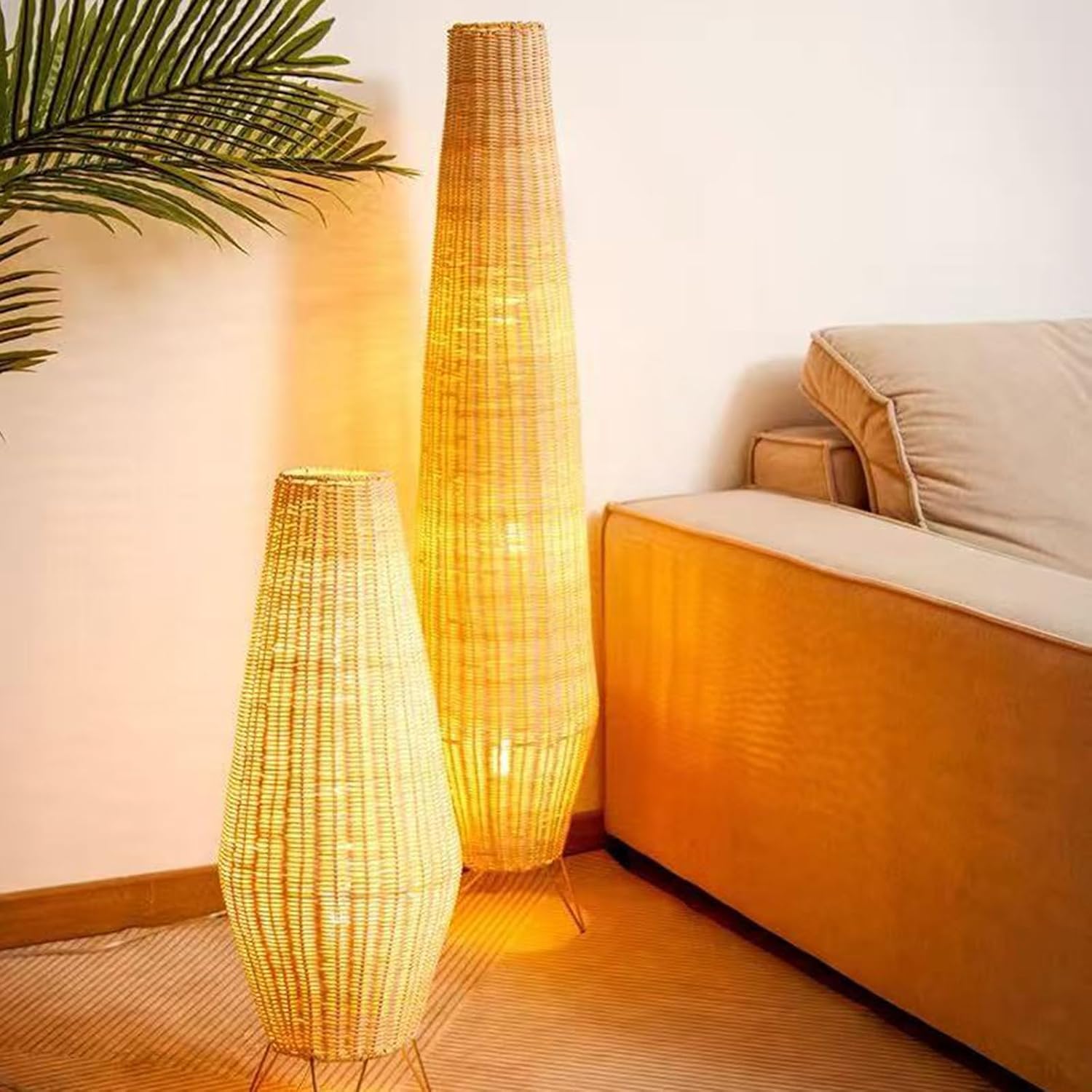 47In Rattan Floor Lamps for Living Room,Modern Farmhouse Floor Lamp | Bohemian Weave Wicker Standing Lamp with Foot Switch Standing Lamps for Bedroom,Office Decor Boho