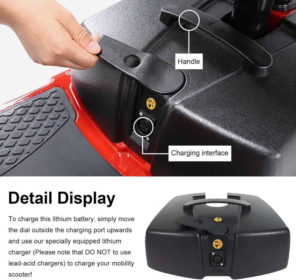 24V 12AH Mobility Scooter Lithium High Performance Battery Replacement for Vive 3 or 4 Wheel Compatible with VOCIC Folding Wheelchair with Seat - Including Charger (24V 12Ah)