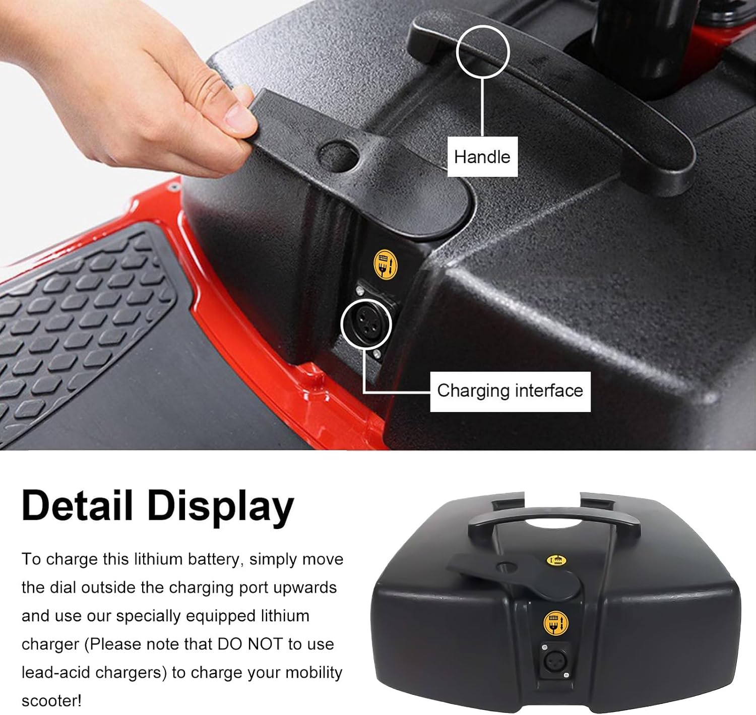 24V 12AH Mobility Scooter Lithium High Performance Battery Replacement for Vive 3 or 4 Wheel Compatible with VOCIC Folding Wheelchair with Seat - Including Charger (24V 12Ah)