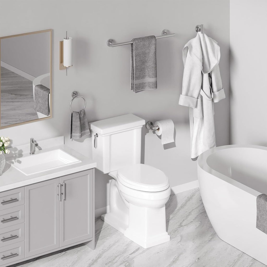 USHOWER 30'' Frameless Round Bathroom Mirror + 18'' Towel Bar Set