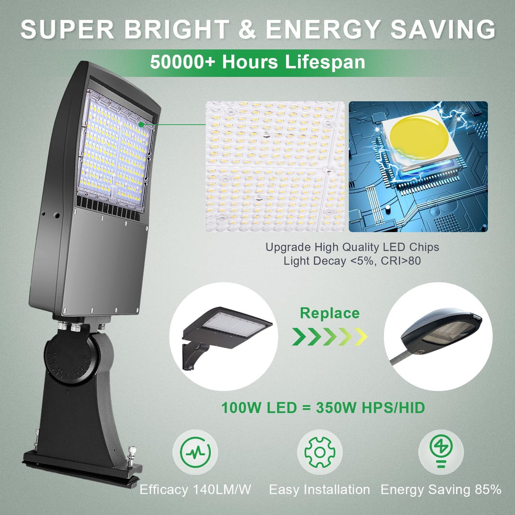 100W LED Parking Lot Light, 14000LM(140lm/w) LED Shoebox Area Light, 5000K Dimmable Commercial Outdoor Street Lighting(350W HID/HPS Equivalent) with Direct Arm Mount IP65 100-277VAC
