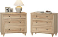 WAMPAT Farmhouse Nightstand with 3 Drawers, Set of 2 Large 3 Drawers Wood Bedside Table Night Stand, Wide Sofa Side End Table Chest of Dresser for Living Room, Bedroom, Oak, 34 inch
