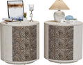 SUNBURY Round Night Stand Set of 2, Farmhouse Bedside Table, Farmhouse End Table, Vintage Wood Nightstand with Drawers, Round Accent Table for Living Room, Bedroom, No Assembly Required