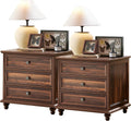 Joaxswe 24' Wide Farmhouse Night Stand Set of 2,Large End Table with 3 Drawers & Metal Handle,Brown Wood Dresser for Bedroom Cabinet, Bed Side Table Chest of Drawers,Nightstand for Living Room,Closet